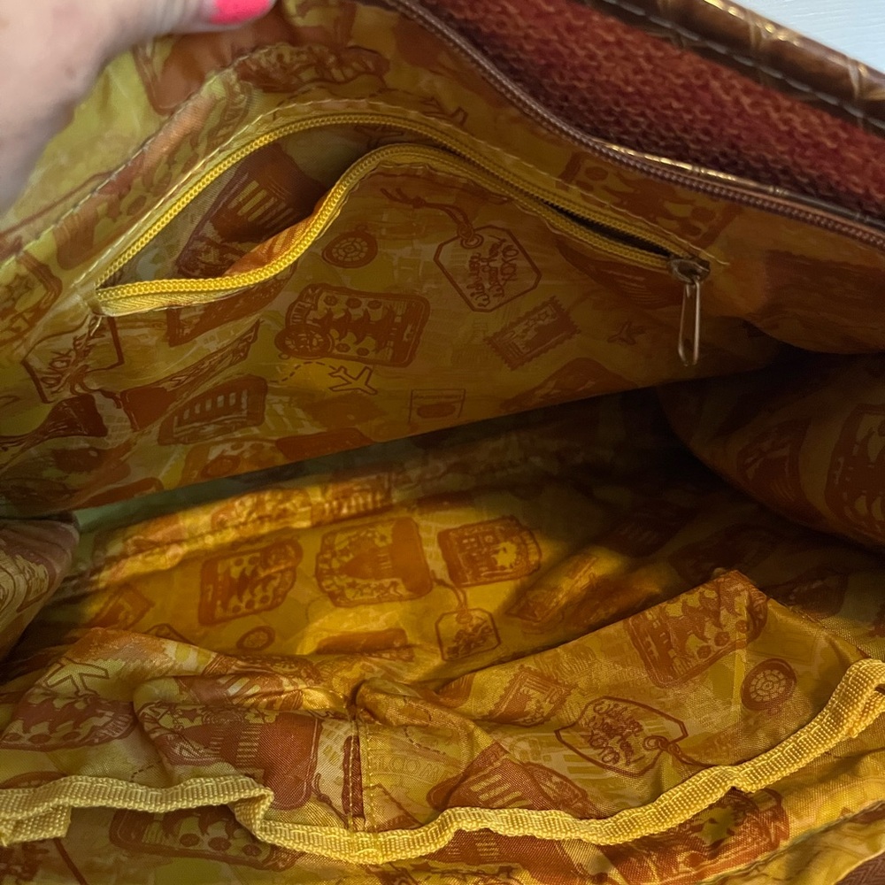 Samantha Brown Croco-Embossed Dowel Bag/Carry On - Orange W/ Brown Trim Pockets - Picture 8 of 14